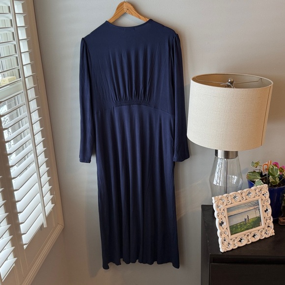 Quince Long Sleeve Dress Tencel Jersey Fit & Flare Navy Blue Dress NWT - Picture 7 of 10